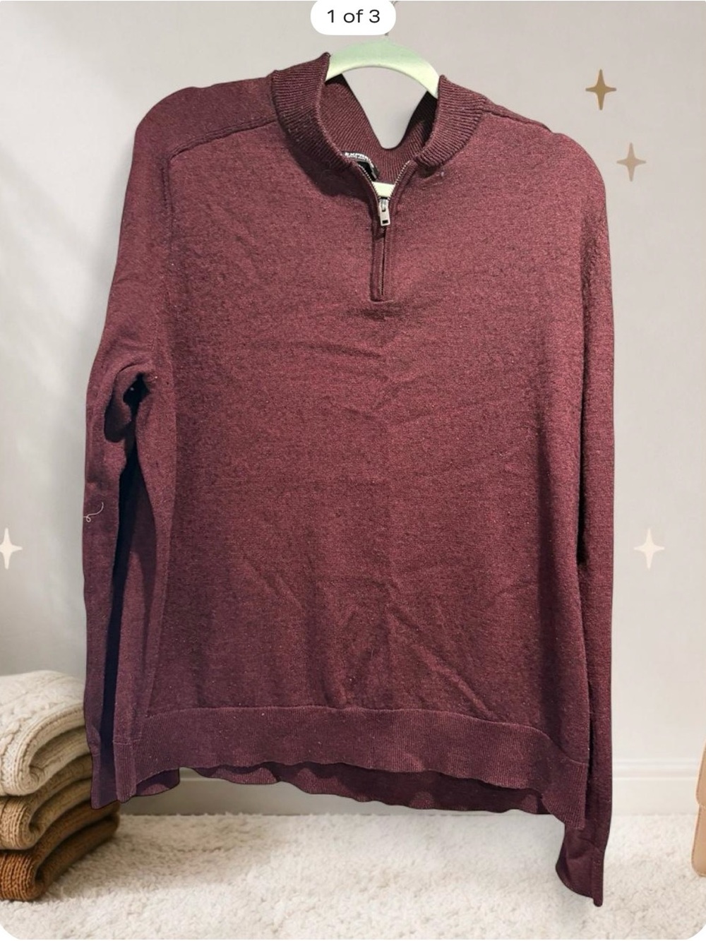 Express Men's Zip-Up Sweater in Burgundy